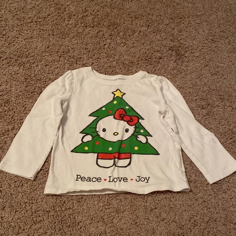 Hello kitty Christmas tree holiday long sleeve shirt peace love joy 18-24M